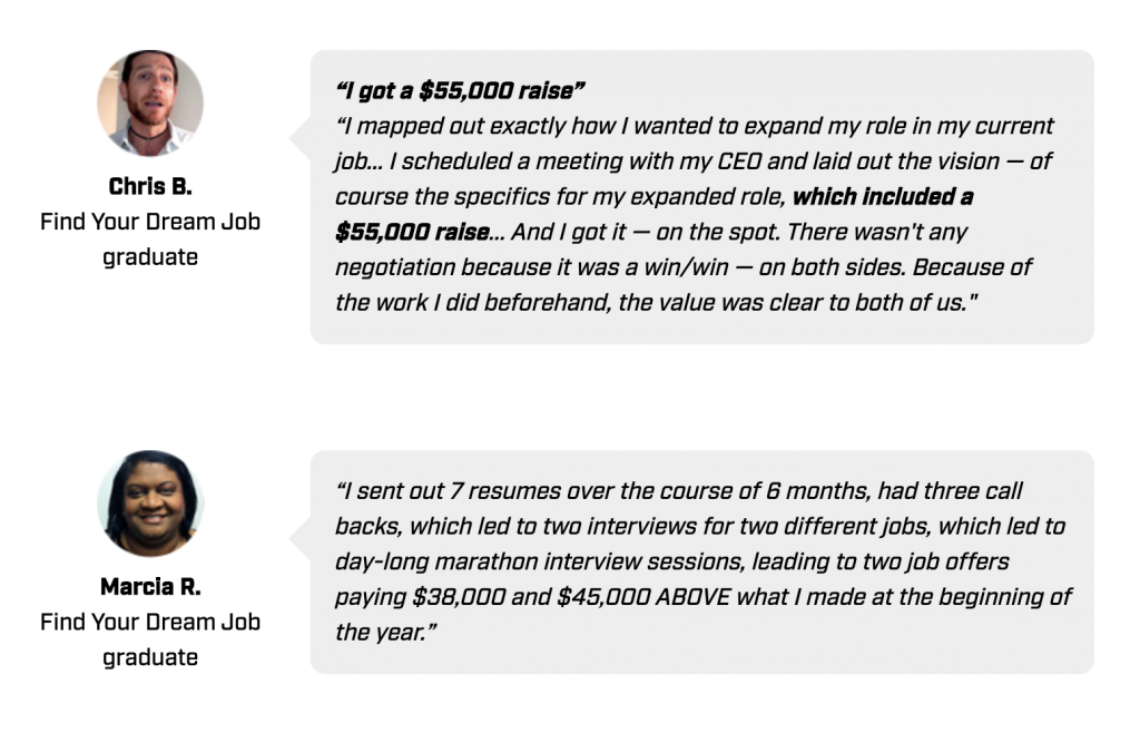 Find Your Dream Job course graduate testimonials