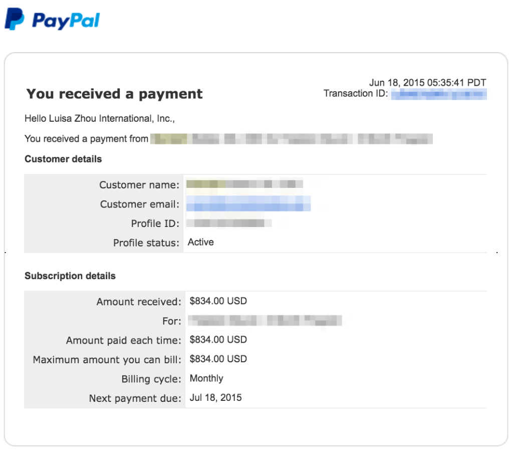PayPal receipt